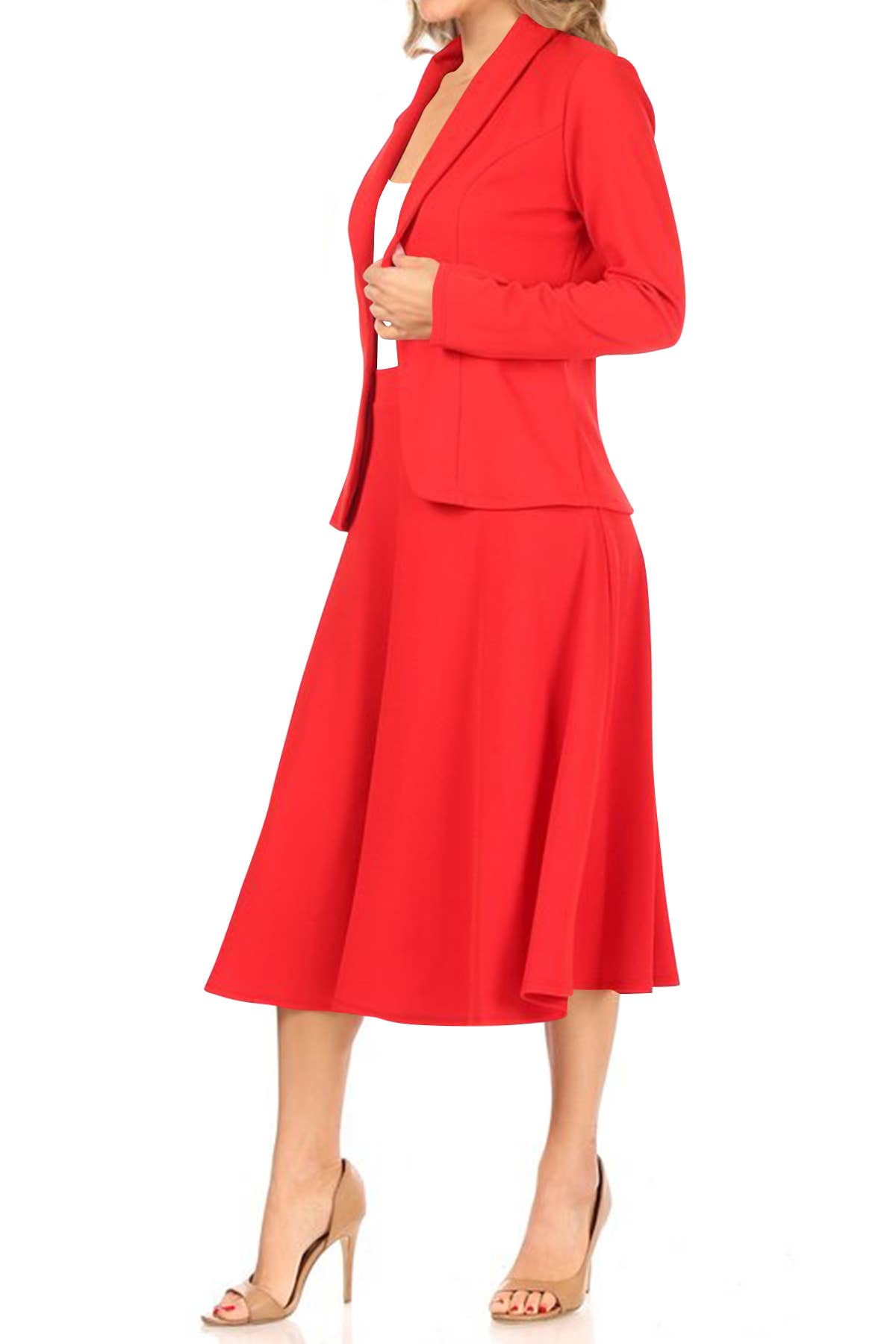 MOA COLLECTION - Wholesale Top & Skirt Set - Women's - Women's Two Piece Casual Blazer Relaxed A-Line Midi Skirt30