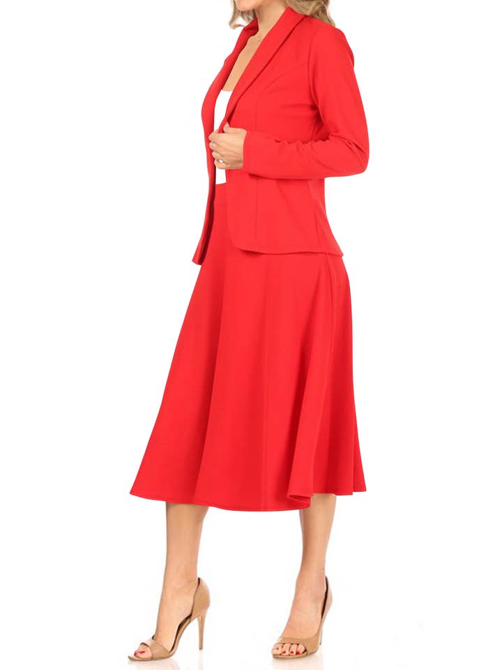 MOA COLLECTION - Wholesale Top & Skirt Set - Women's - Women's Two Piece Casual Blazer Relaxed A-Line Midi Skirt30