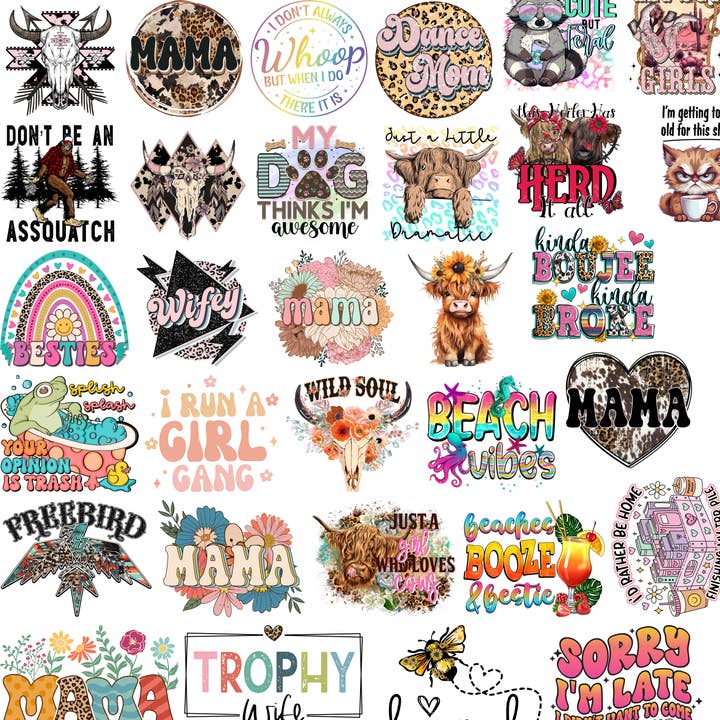 Weefers - Wholesale Sublimation Transfer - (50) UVDTF16oz Libbey Glass Can Decals Bundle Gang Sheet