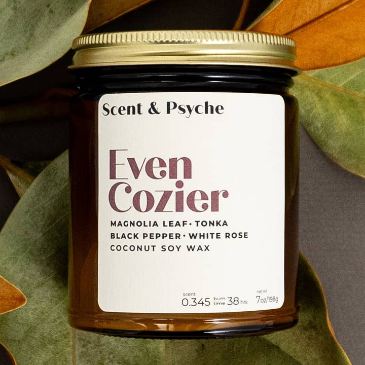 Even Cozier Scented Candle - 7oz Amber Jar for wholesale by Scent & Psyche