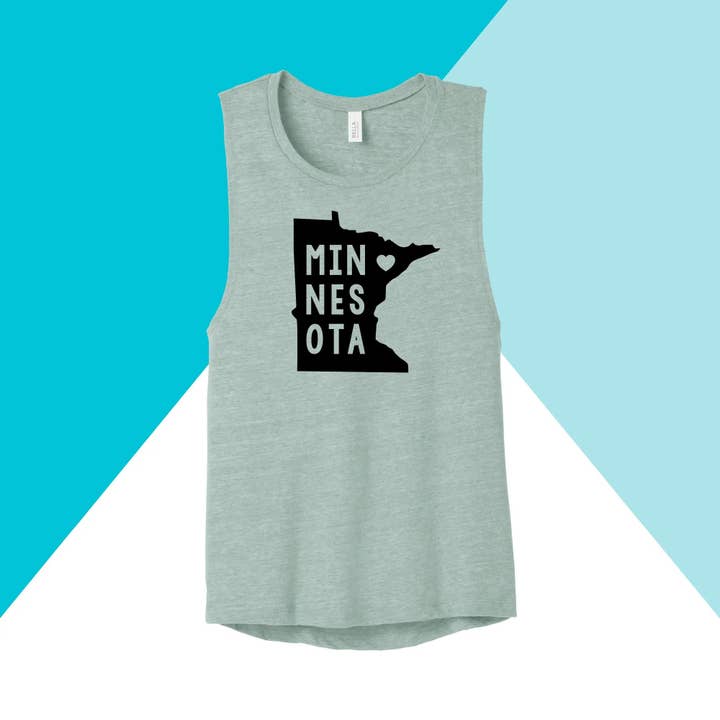 Minnesota Hart Staat Vorm Dames Muscle Tanktop voor wholesale door North Owl Apparel