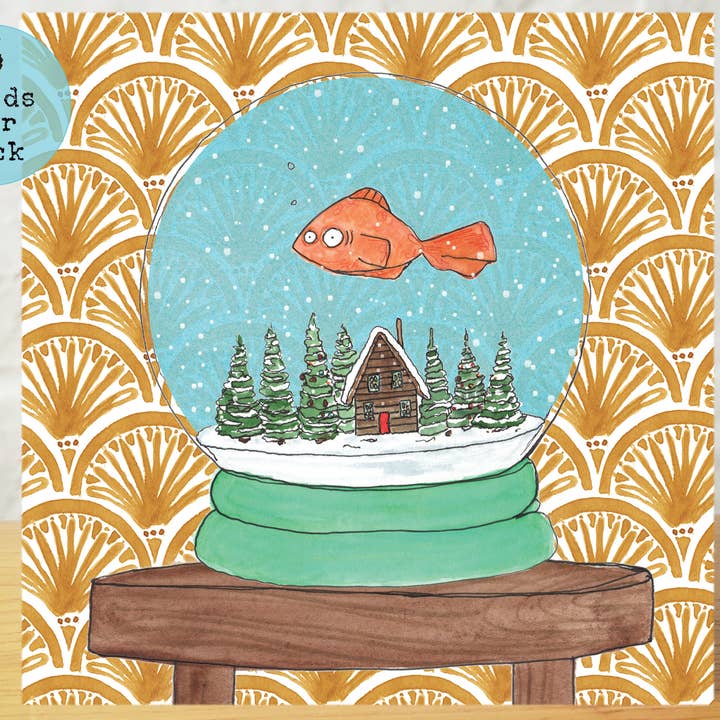 Lot de 5 cartes de Noël en forme de boule à neige en forme de poisson pour la vente par Nicole Lawson Studio