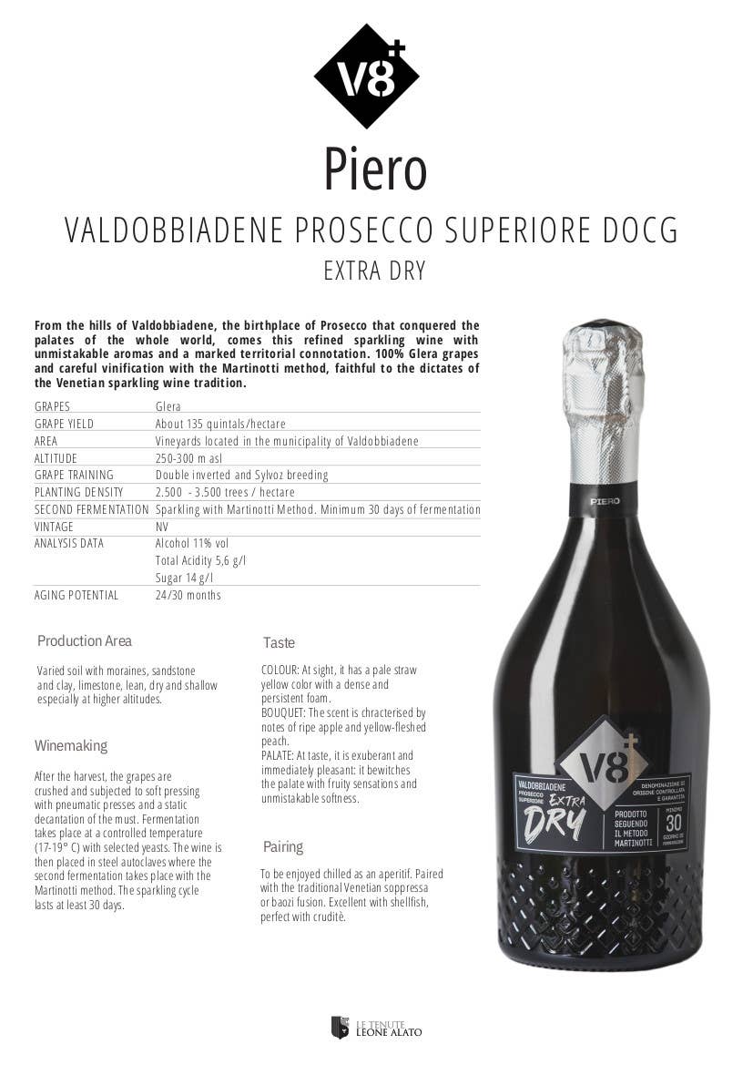 Metina SAS – wholesale Champagne/Mousserande vin – Sior Piero Prosecco Valdobbiadene Superiore Extra Dry DOCG 75 cl3