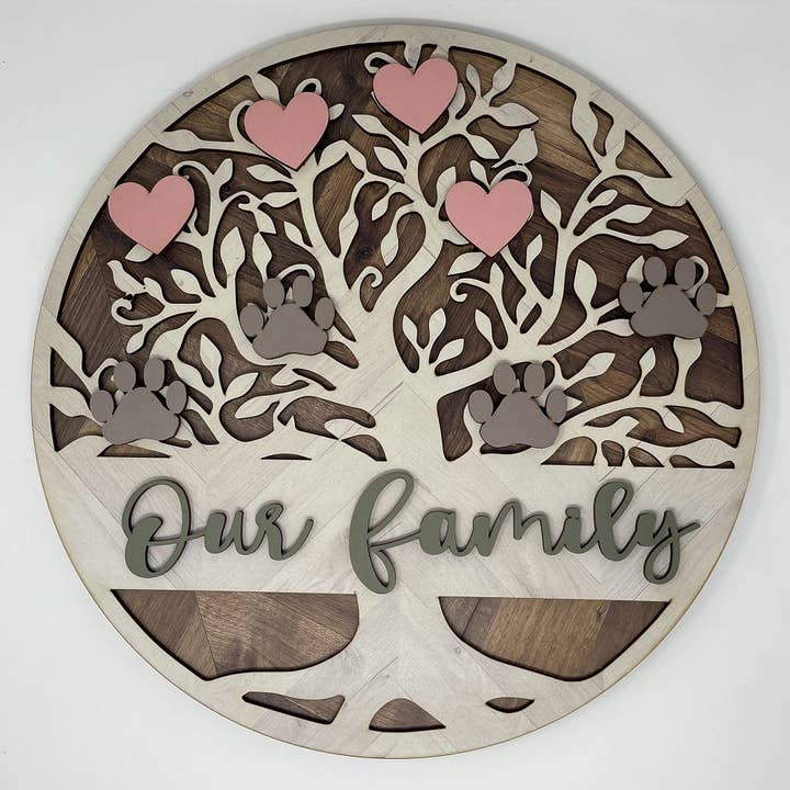 3D Family Tree Vores familie Grå MDF Print Style 1 for engroshandel hos Diverse Woodworking