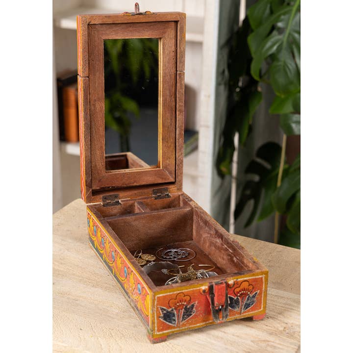 Namaste – wholesale Smyckeskrin och organisatörer – Vintage spegelbox, röd och orange
