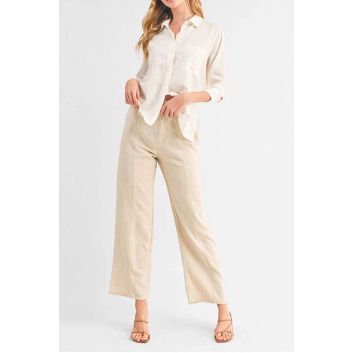 Timeless - Wholesale Button Down Shirt - Women's - LINEN LONG SLEEVE BUTTON DOWN SHIRT W SIDE SLITS6