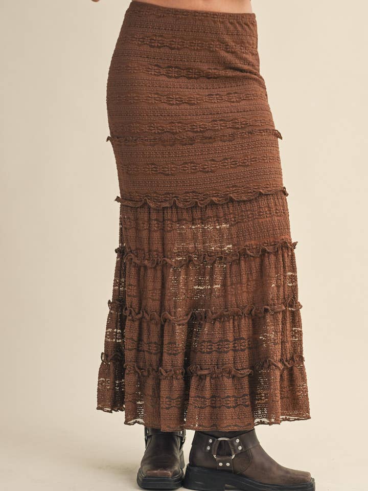 &MERCI - Wholesale Skirt - Women's - LACE TIERED RUFFLE TRIM MERMAID MIDI SKIRT MSK439510