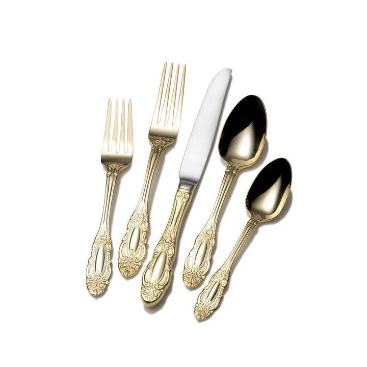 Lifetime Brands Silverwarehouse - Wholesale Flatware Set - Gold plated Duchess 65 Piece Set