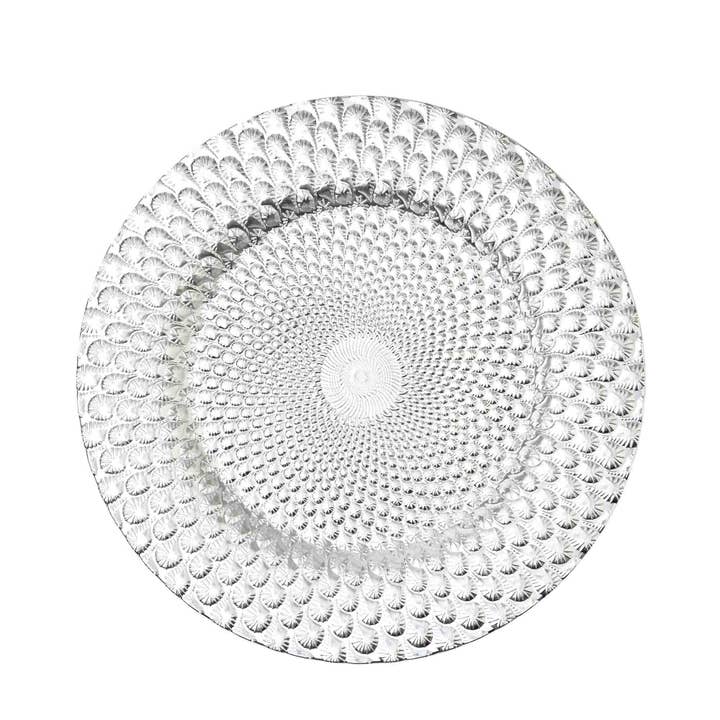 Peacock Plastic Charger Plate 13" - Silver for wholesale by Portofino International Trading, USA