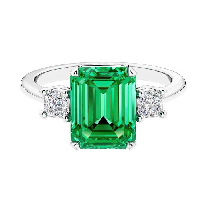 Anel de Ouro 14k com 3 Pedras de Esmeralda Colombiana Lapidação Esmeralda e Diamantes por atacado de DV Custom Jewelry USA