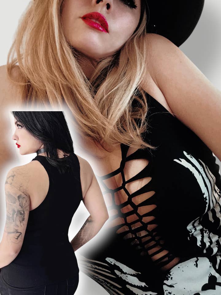 Holy Hell Bombshell Biker Babe Slashed Tank Top for wholesale by Demi Loon