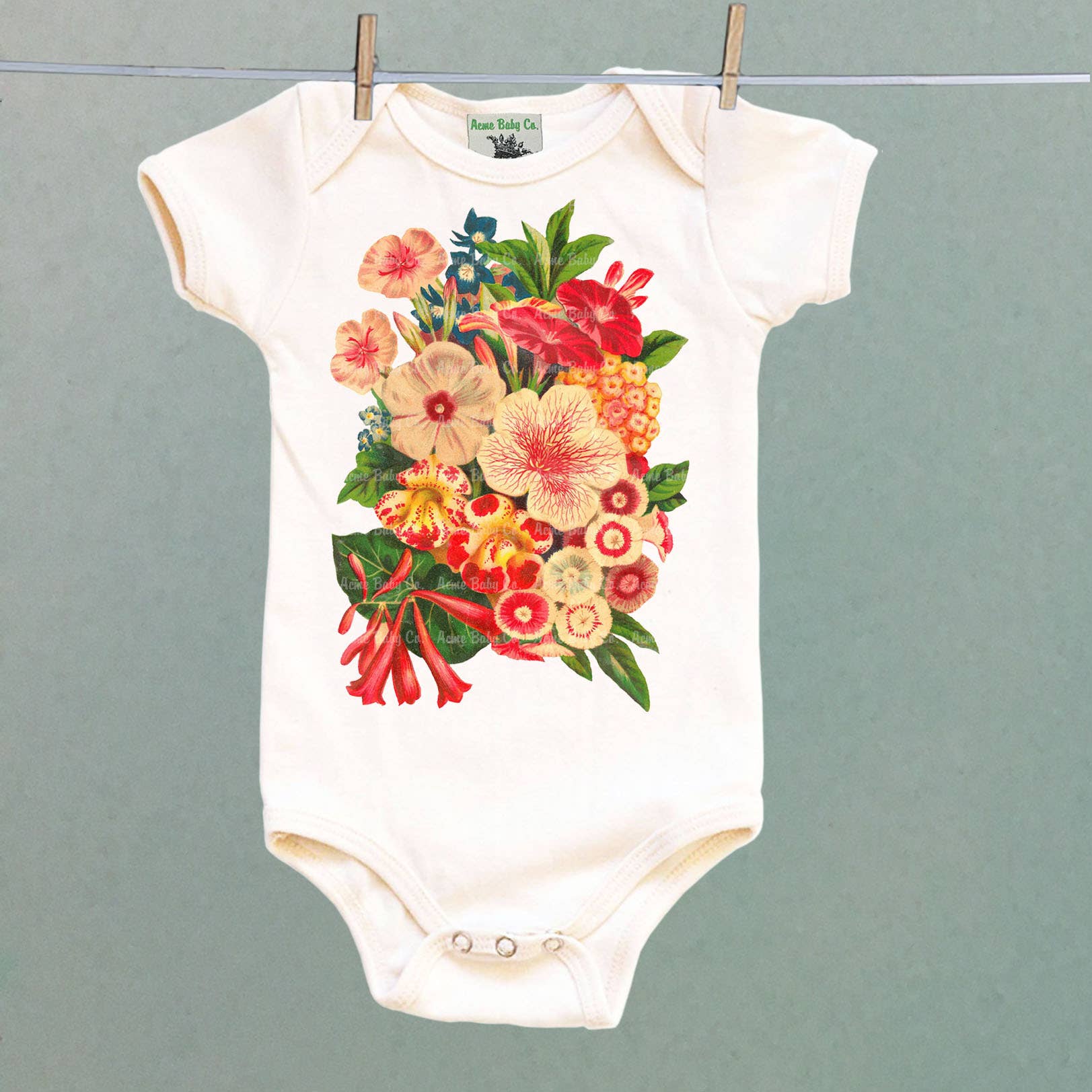 REMOVED BRAND - Wholesale Bodysuit (Non-Footed) - Baby - Warm Floral Bouquet Organic Bodysuit3