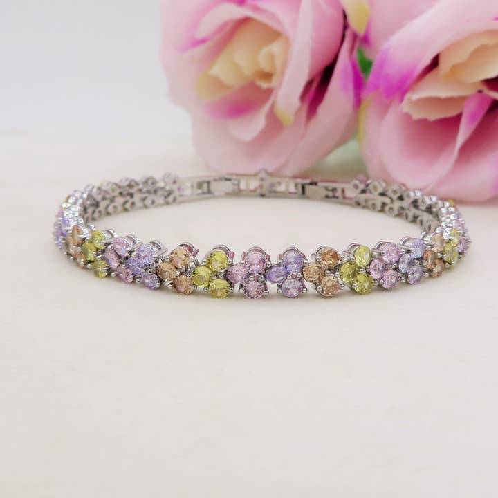 SAKURA - bracciale tennis floreale con cubic zirconia RAINBOW for wholesale by Daemon srls