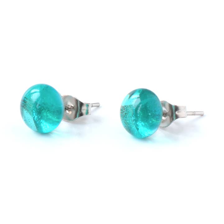 Paraiba Blue-Green Shiny Glass Stud Earrings for wholesale by INFUSE BIJOUX