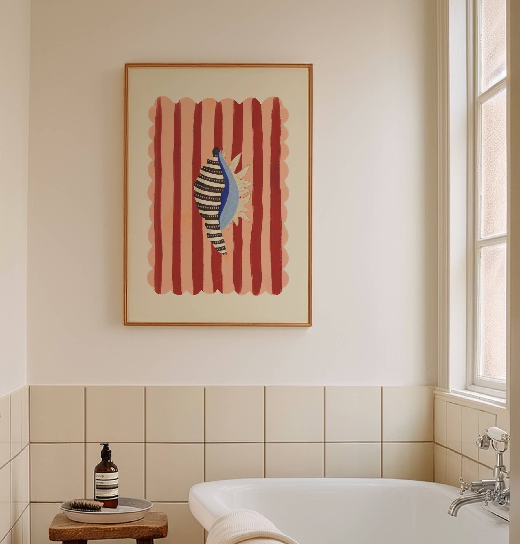 Kate Fox Design - Vendita all'ingrosso Stampa artistica - Disegno astratto a mano di conchiglia a strisce nere, stampa artistica