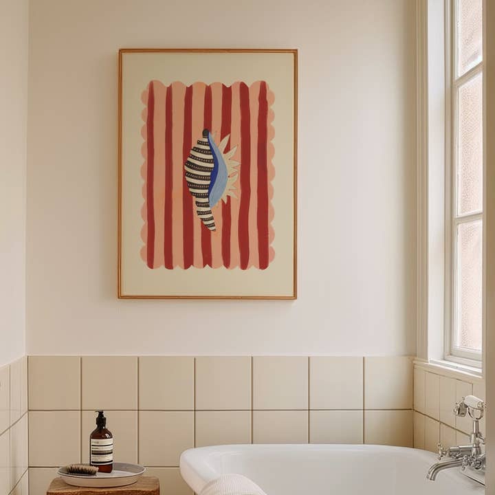 Kate Fox Design - Wholesale Art Print - Black stripe, Hand Drawn Abstract shell Drawing, shell Art