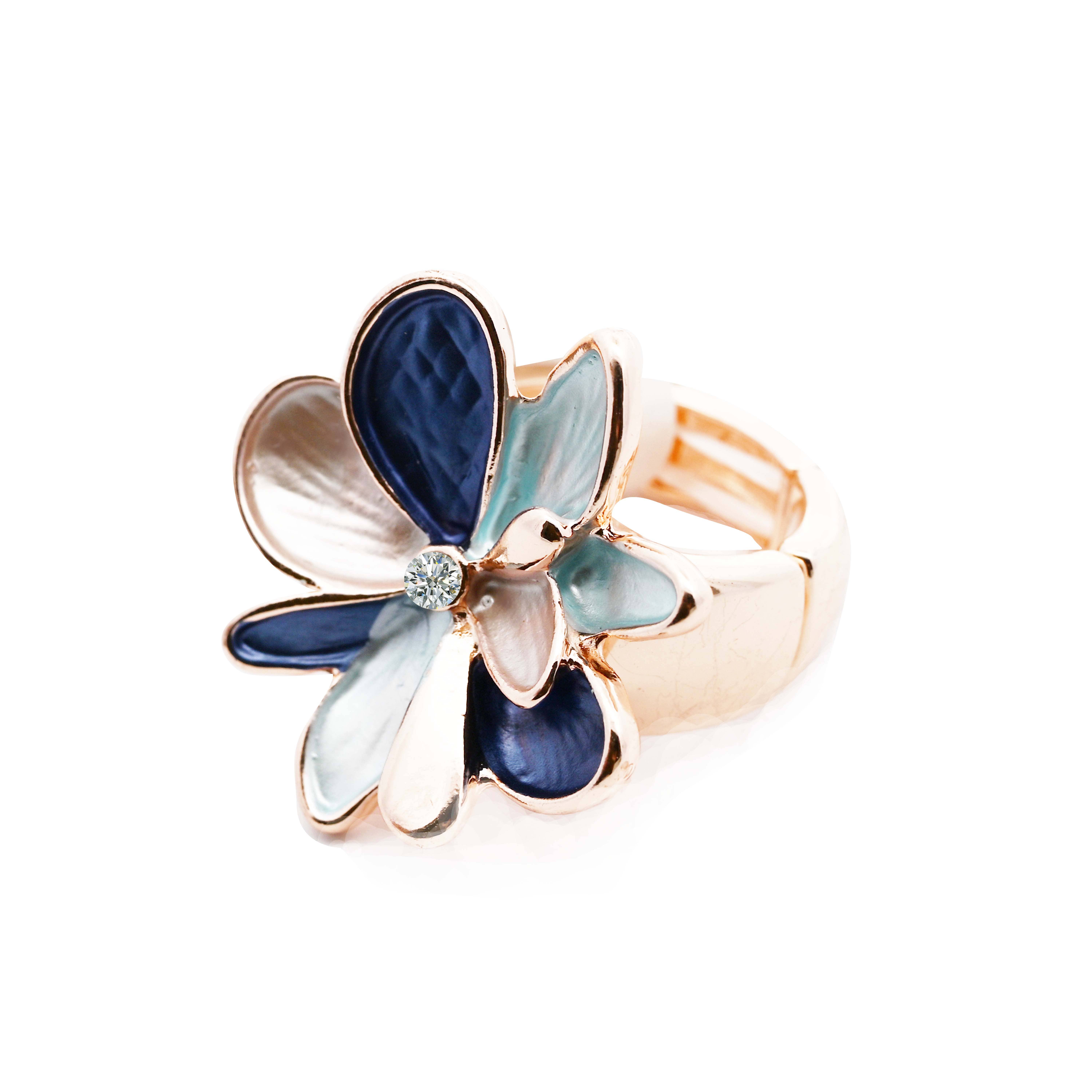 AMORINO SRL - Wholesale Cocktail/Statement Ring - ENAMELED FLOWER ELASTIC RING - SW24464A1770