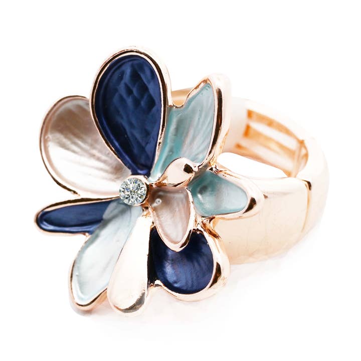 AMORINO SRL - Wholesale Cocktail/Statement Ring - ENAMELED FLOWER ELASTIC RING - SW24464A1770