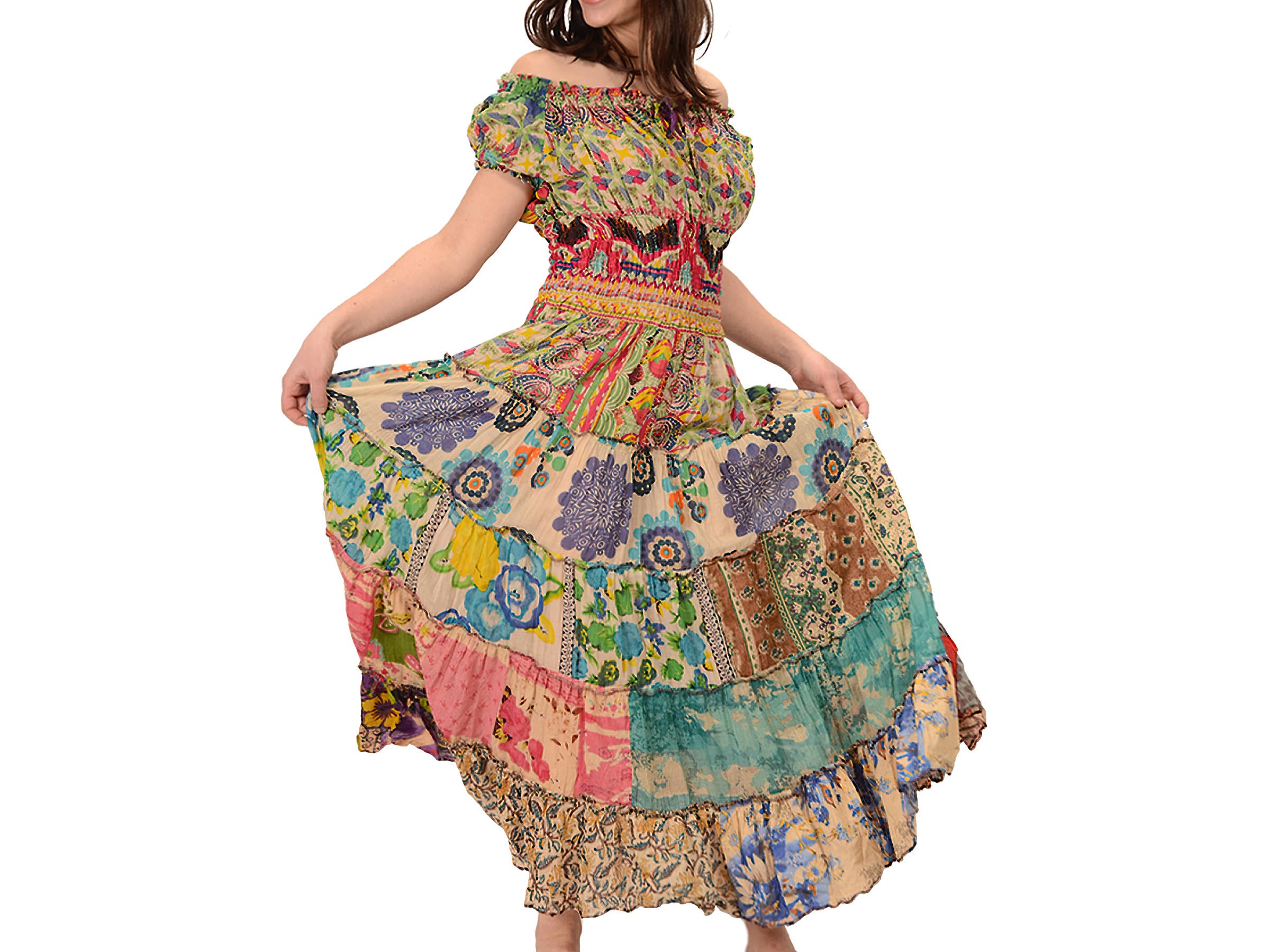 Gypsy Rose – Vestido - Mulher por atacado – Vestido Longo Patchwork com Corset e Múltiplas Camadas Little Wing