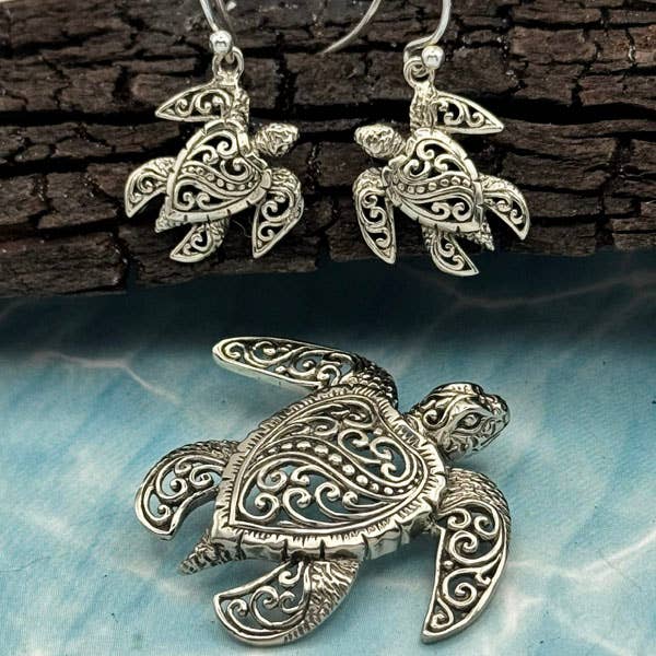 White Bronze Sea Turtle Earrings & Pendants in 2 Sizes! for wholesale by Goddess Design Studio