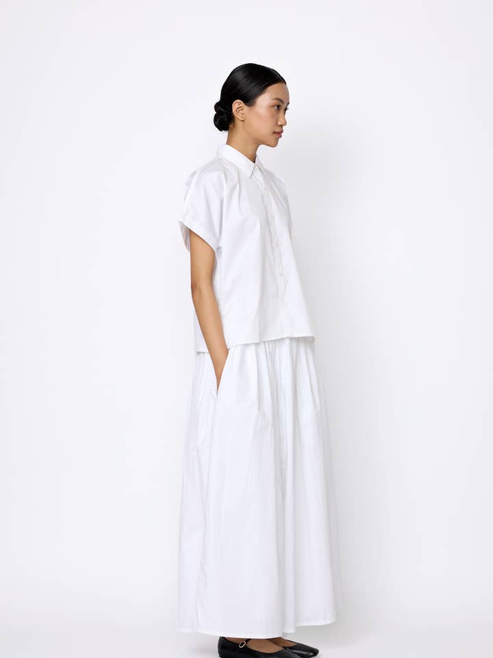 LAUDE the Label - Wholesale Button Down Shirt - Women's - Relaxed Short Sleeve Shirt - White1