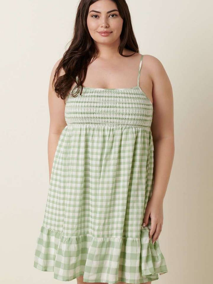 J42658PL -PLUS GINGHAM DECO SMOCK MINIKJOLE for engroshandel hos mittoshop