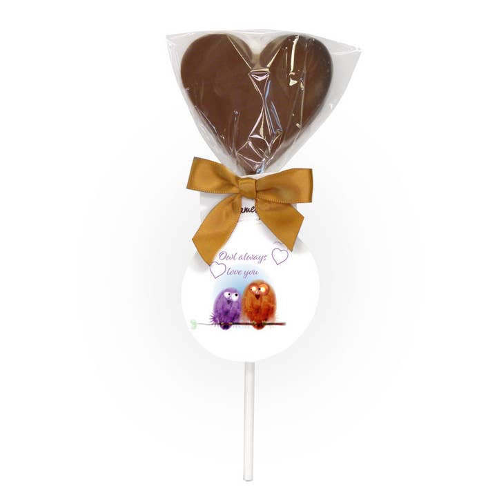 Hames Chocolates – wholesale Lollipop – UK ONLY. Milk Chocolate Heart Lollipop - Owl Always Love You