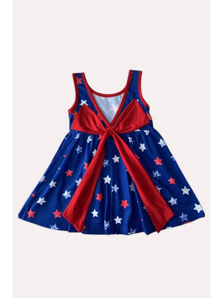 luluclothes - Wholesale Dress - Kids - Royal blue stars girls dress w/red bow on back