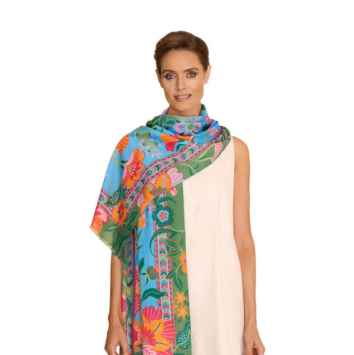 Cotton Scarf - Folky Floral - Cornflower for wholesale by Powder Design inc - US