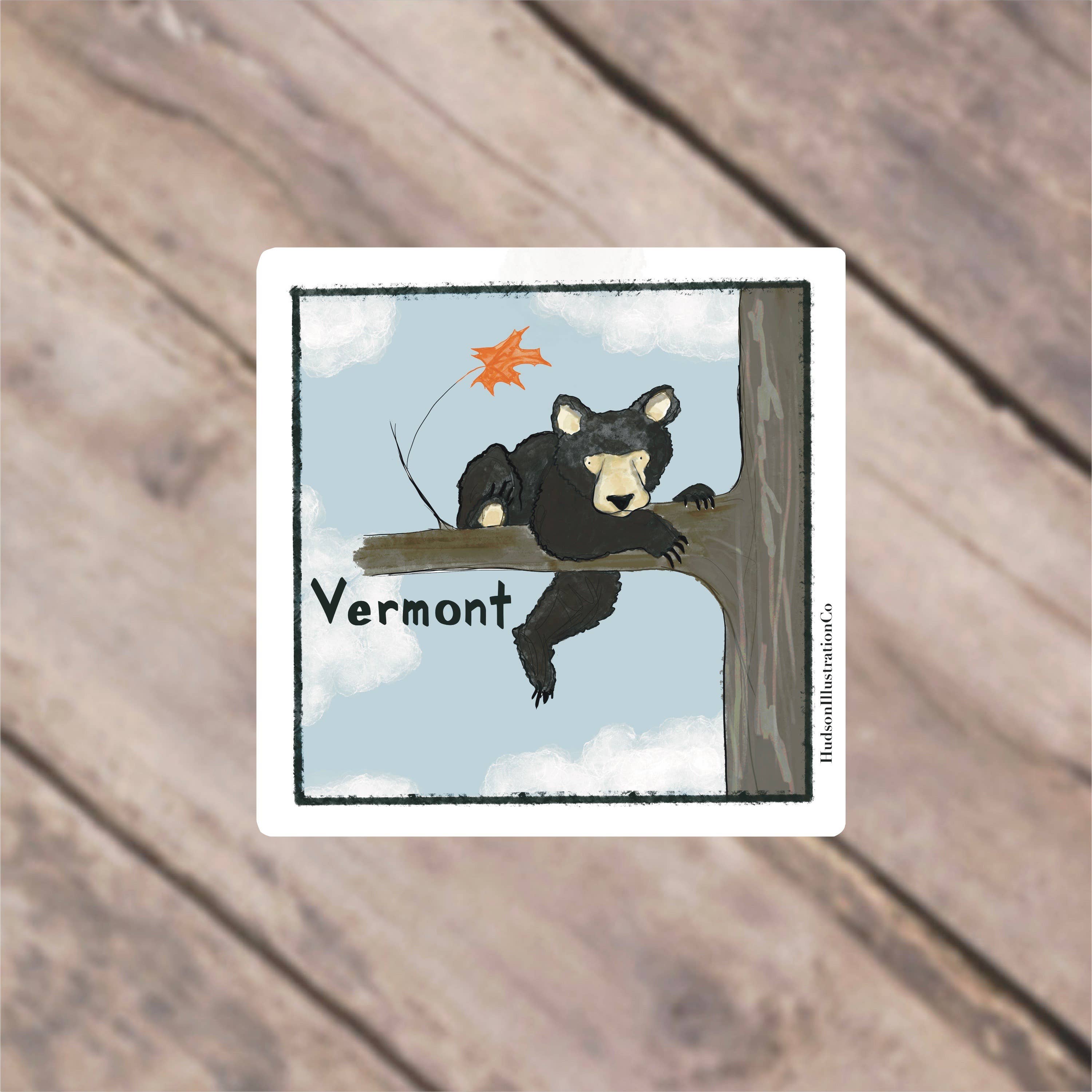 Hudson Illustration Co - About Town Co - Wholesale Sticker - Waterproof Vinyl Sticker or Magnet - Vermont Bear - Square