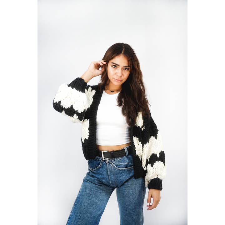 Savanna Handmade Cardi | Blk-Wht for wholesale by Stellino