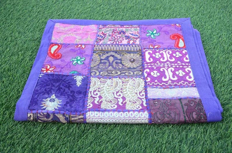 GYPSY STUDIO - Wholesale Table Runner - Purple Sari Patchwork Table Runner Hanging Tapestry Indian 4