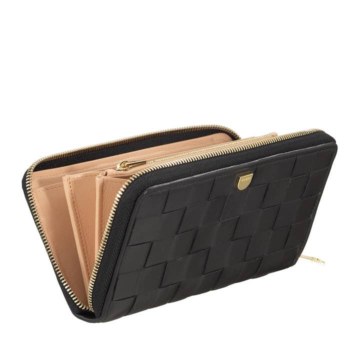 dudu - Wholesale Wallet - Women's - Dudu Women'S Leather Woven Wallet Zip Around Black2