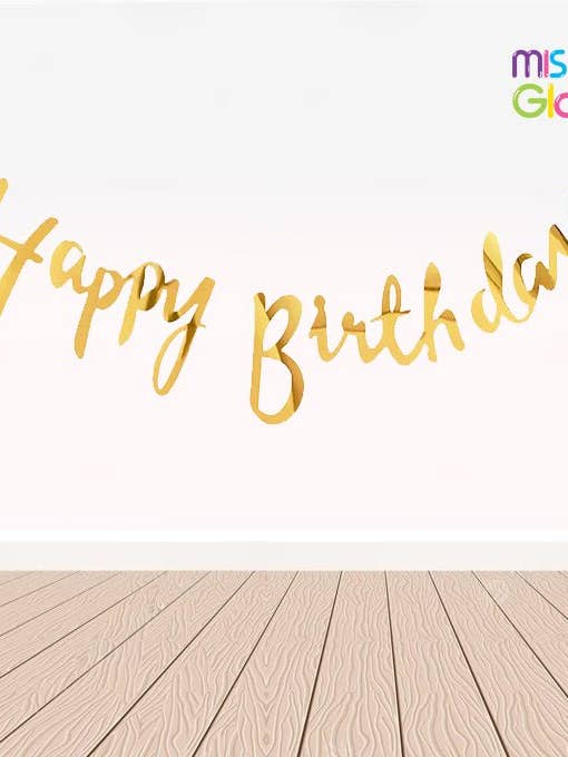 Happy Birthday Gold Garland for wholesale by Mis Globos