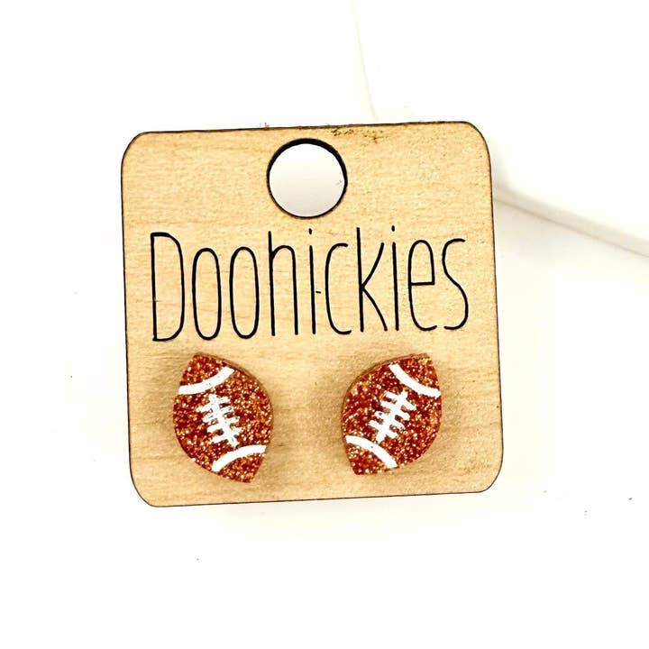 Doohickies - Wholesale Stud/Post Earrings - School Spirit Glitter Football Studs - Custom Spirit Earrings - 9 Color Options9