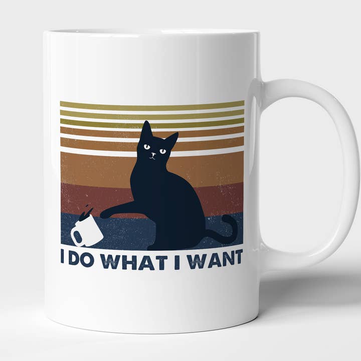 I Do What I Want Vintage Mug, Funny Black Cat Lover Mug for wholesale by AJCanvasPrints