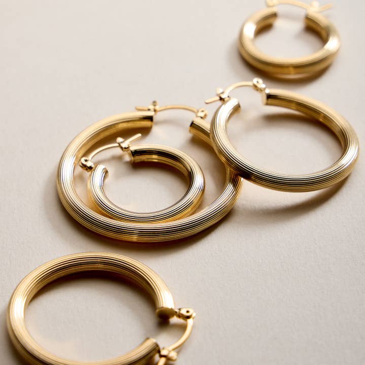 Gold Filled Ribbed Hoop Earrings for wholesale by Lilla Haven