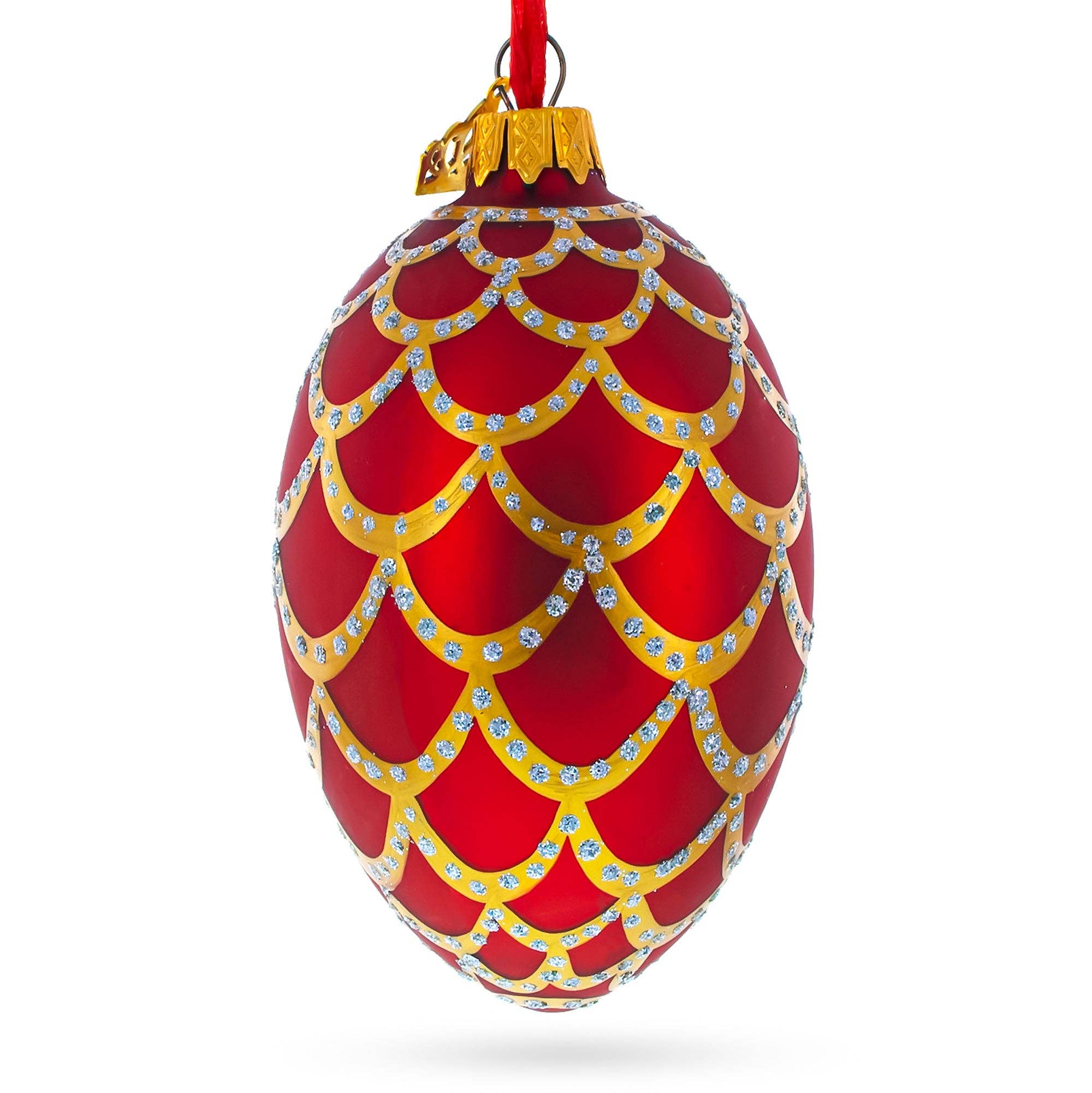 BestPysanky - Vendita all'ingrosso Decorazione - Ornamento in vetro a forma di uovo reale rosso con pigna 19001