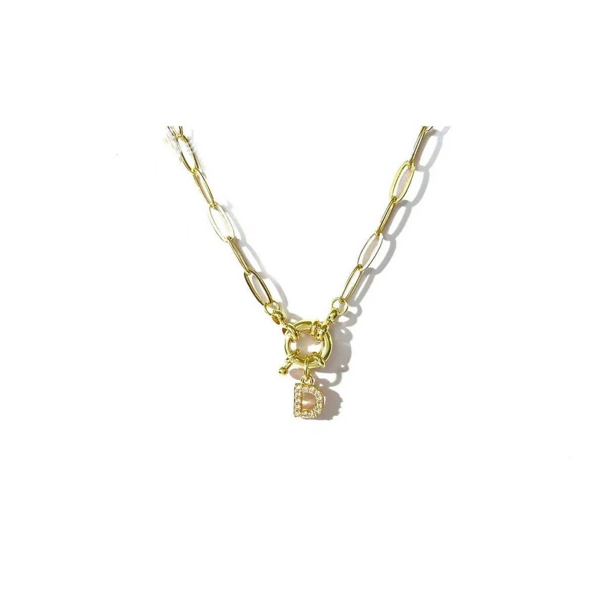 JOSSLYN by wall to wall - Wholesale Pendant/Charm Necklace - 18K STAINLESS STEEL RHINESTONE INITIAL NECKLACE | 40NK94864