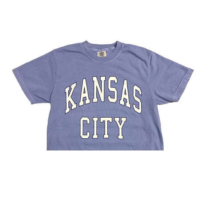 Kansas City Vintage Outline Crop Tee (Lt Denim) for wholesale by 1KC