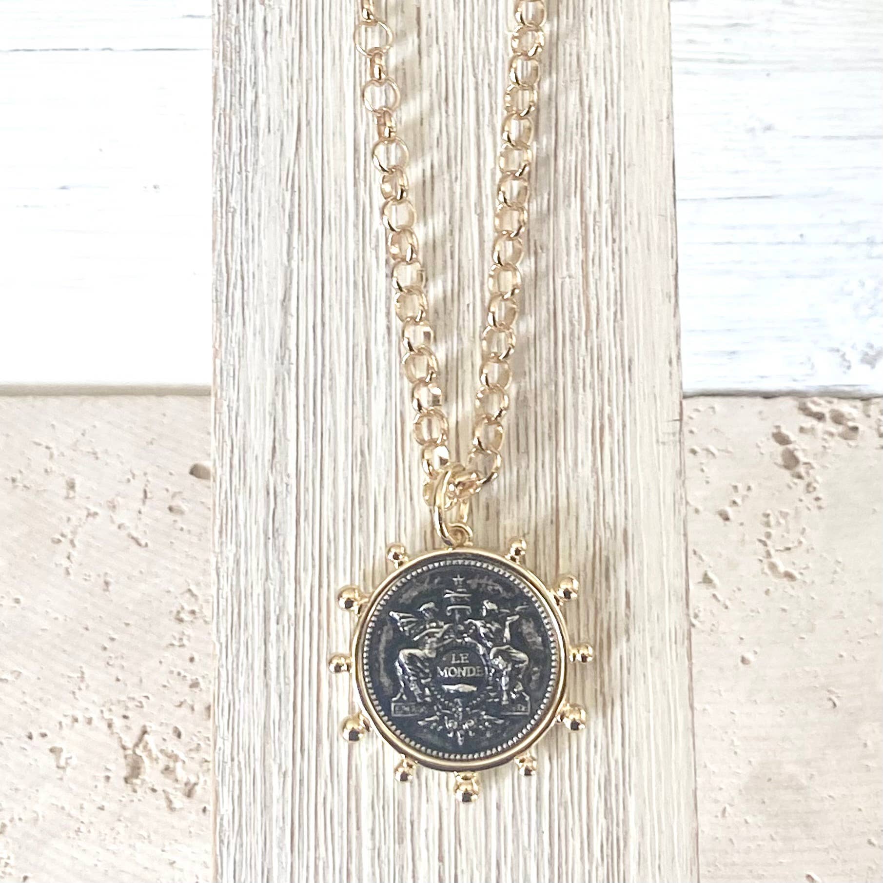 VB&CO Designs Handmade Jewelry - Wholesale Pendant/Charm Necklace - Simple French coin necklace rolo chain6