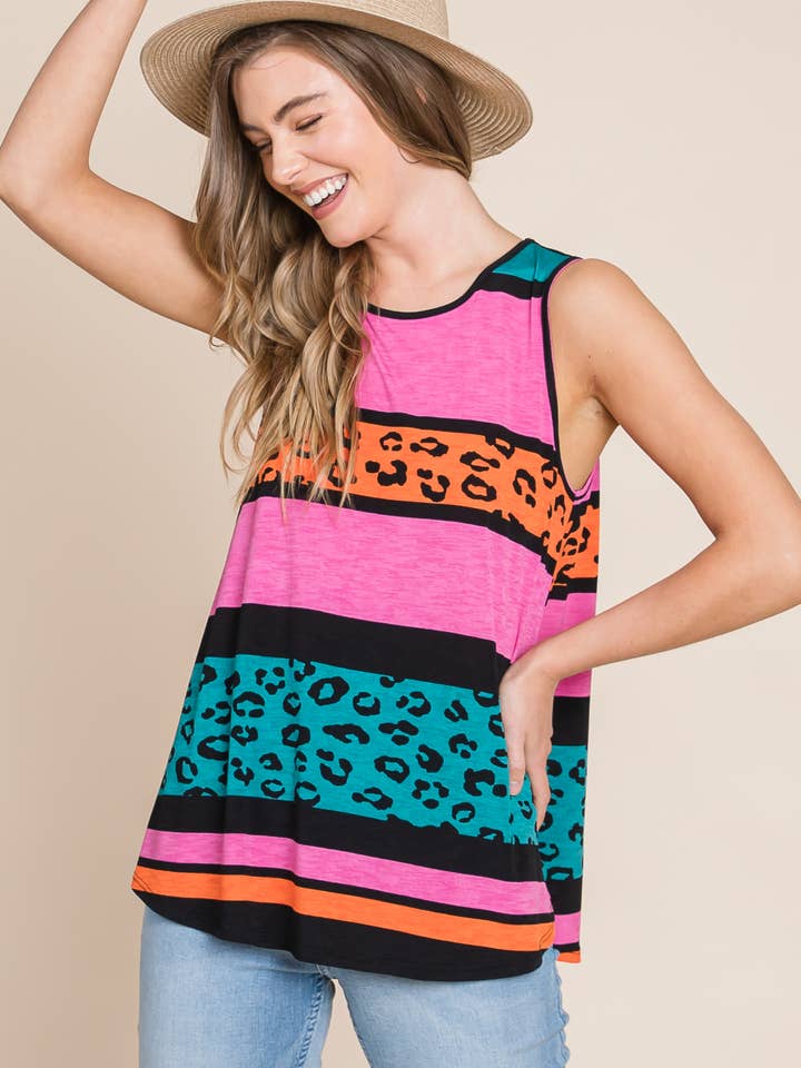 TA1851 Neon Leopard Color Block Tank for wholesale by BOMBOM