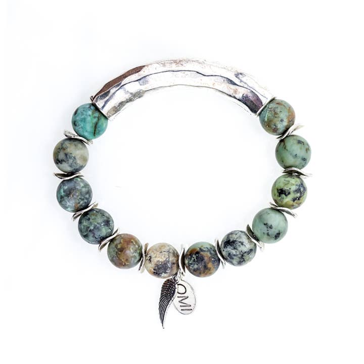 African Turquoise Bead Bracelet With Silver Bar and Spacers - 10mm-wholesale for wholesale by omibeads