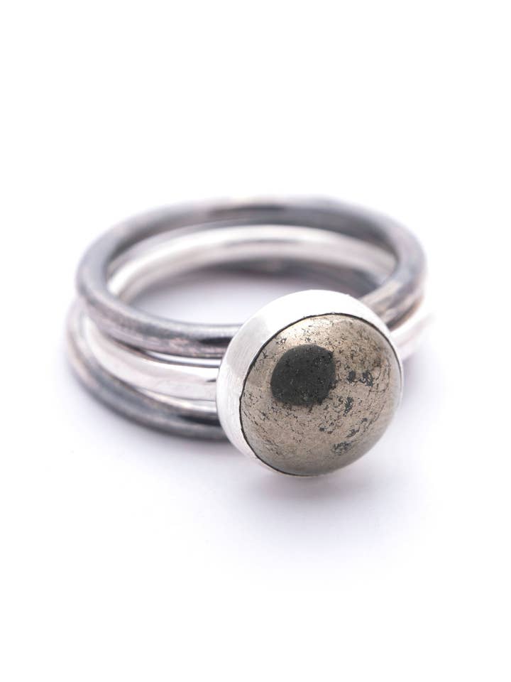 Pyrite Set of 3 Silver Rings for wholesale by Union Studio Metals