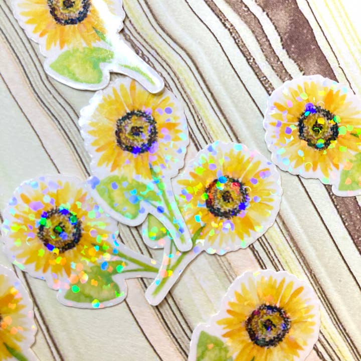 Autocollants holographiques à paillettes mini tournesol pour la vente par stickersbyjodi