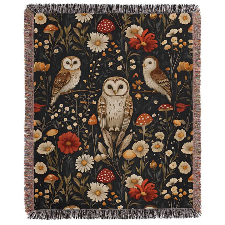 Witchwood Owl Dark Academia Woven Blanket for wholesale by Havelli Studio