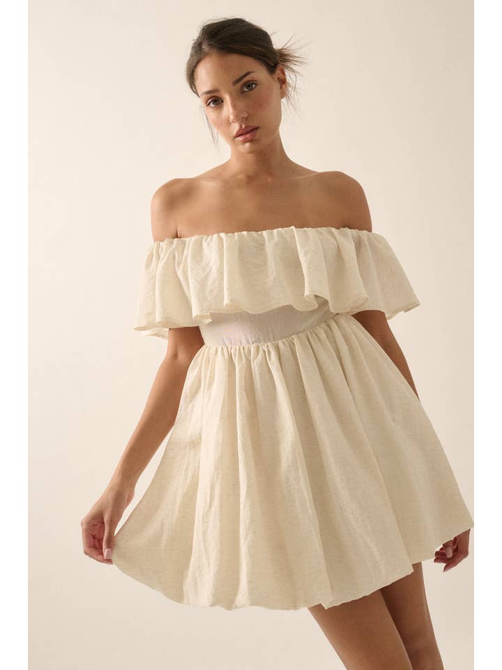 Promesa USA - Wholesale Dress - Women's - Linen-Blend Strapless Flounce Bubble Mini Dress