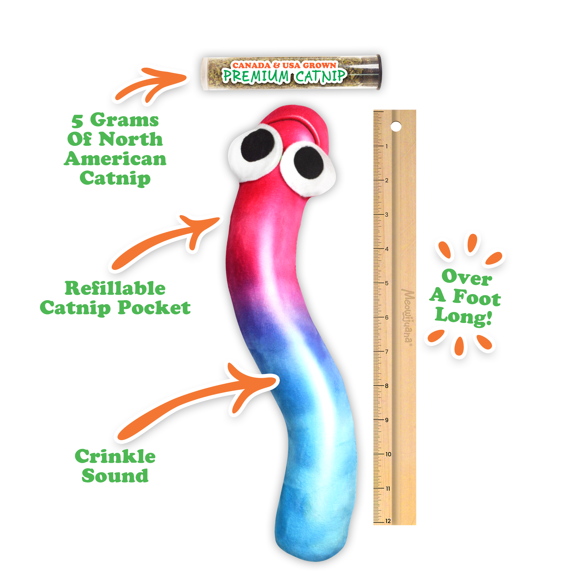 SmarterPaw | Meowijuana & Doggijuana - Wholesale Pet Toy - Cat - Meowijuana® Get Kickin' Gummy Worm Refillable Kicker Cat Toy1