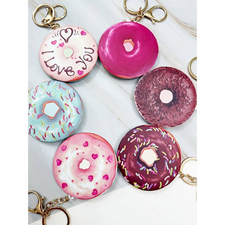 MIX COLOR Donut Compact Mirror with Keychain for wholesale on Faire5