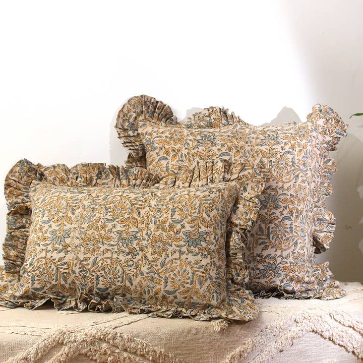 Eyda Homes - Wholesale Throw Pillow Cover - Indian Hand Block Printed Linen Pillow Cover